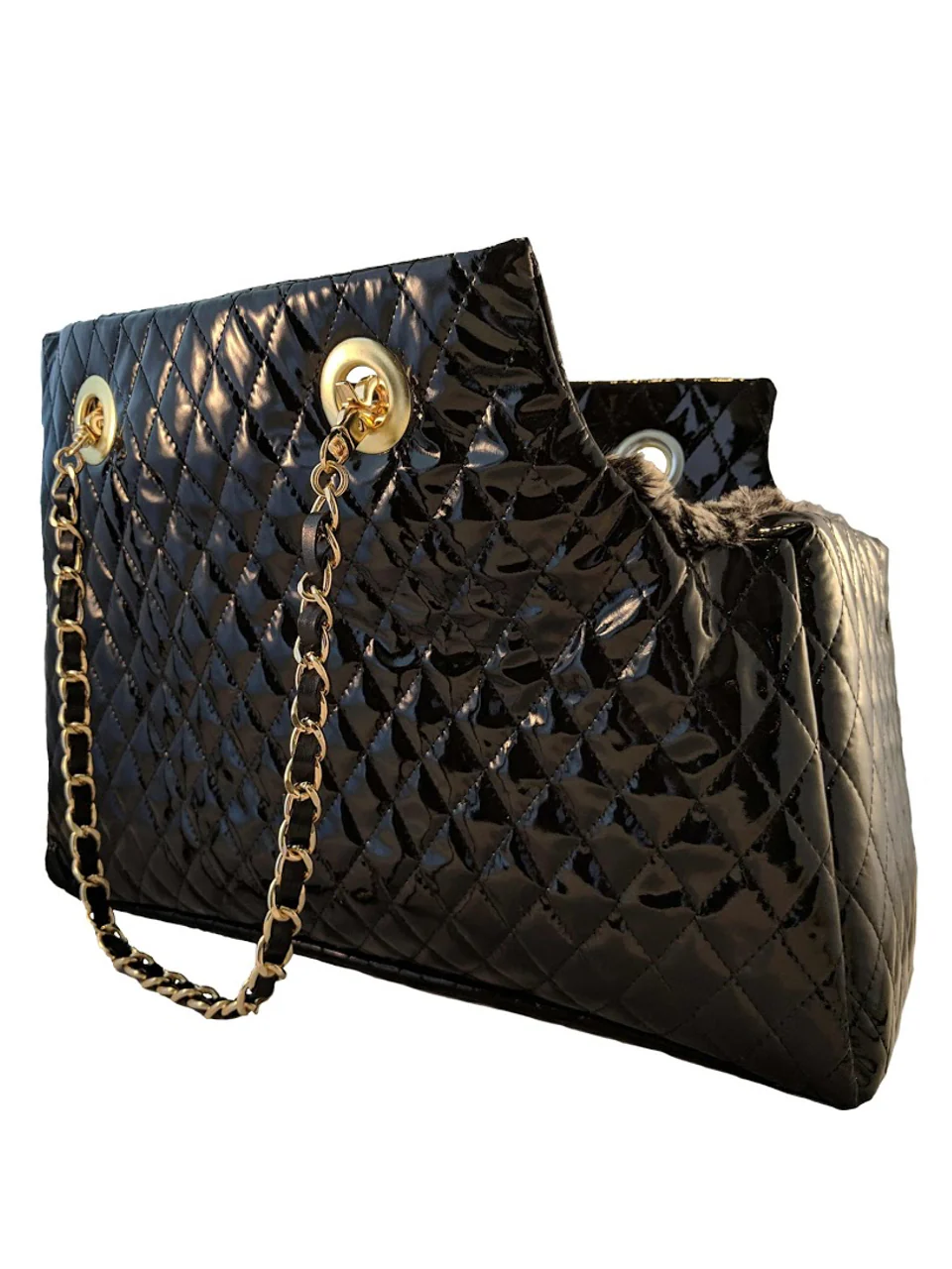 Kate Quilted Carrier, Black Patent - Image 3