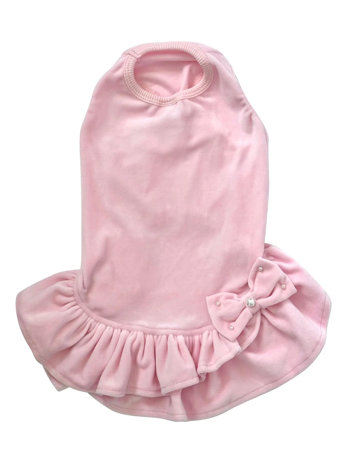 Velour Dress with Pink Bow  and Pearls - Image 3