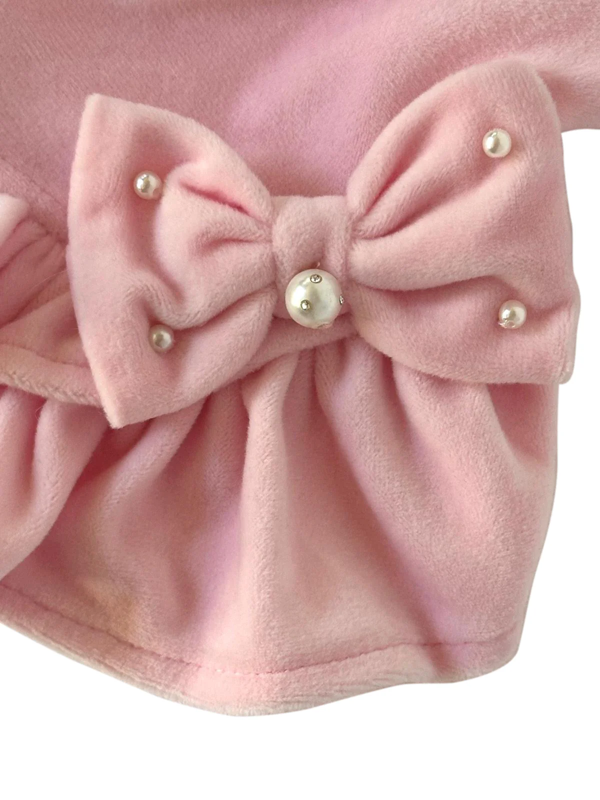 Velour Dress with Pink Bow  and Pearls - Image 4